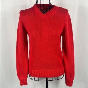 VINTAGE 90’s LULU Castagnette‎ Red/ Orange V-Neck Sweater Women’s Small Cotton